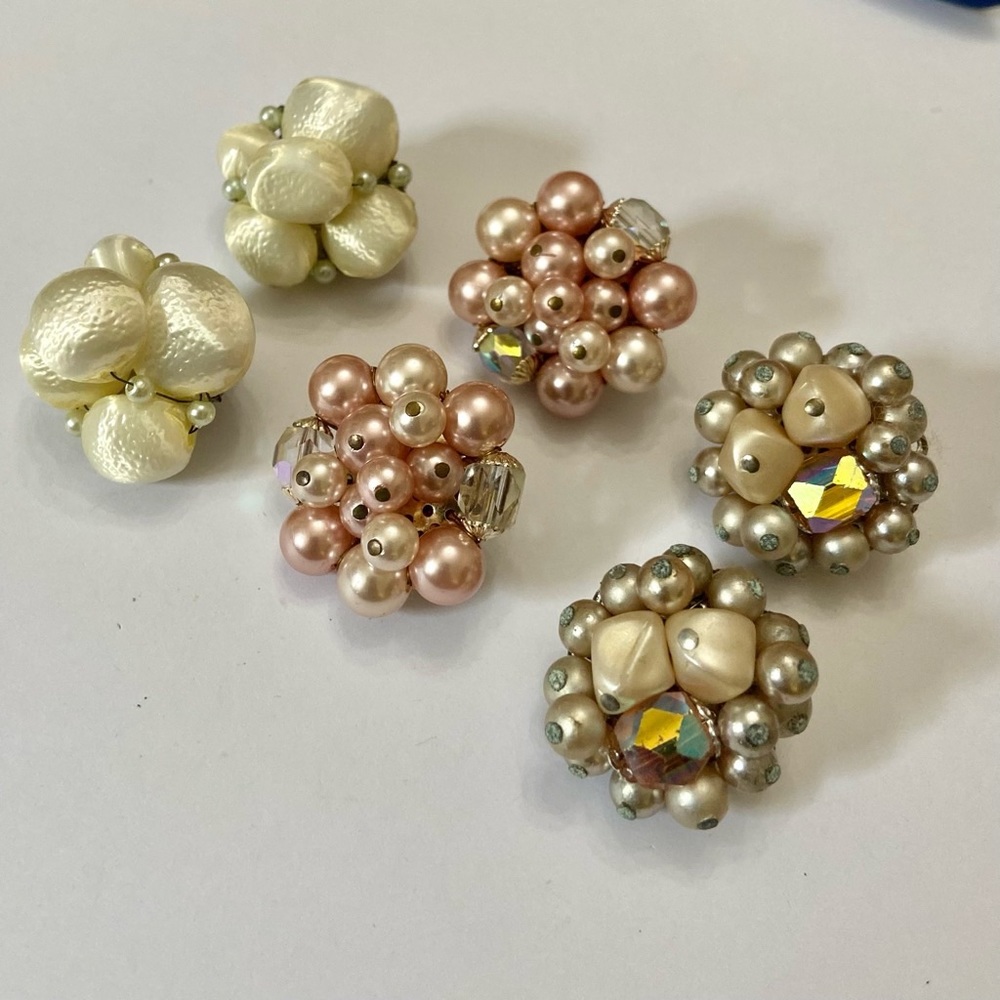 Vintage, Japan, Silver Tone, 3 Pairs  of Haskell Type Clip Earrings   (E0323)